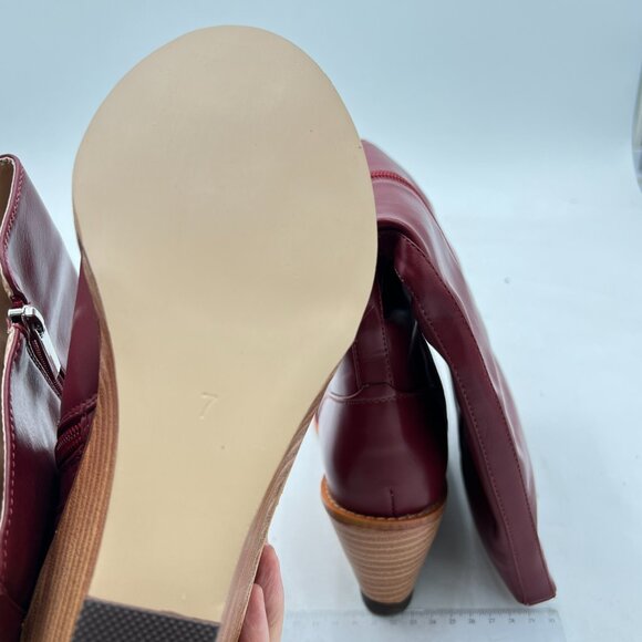 FSJ Red Side Zipper Wedge High Heel Point Toe Fancy Pull On Ladies Boot - Picture 6 of 8